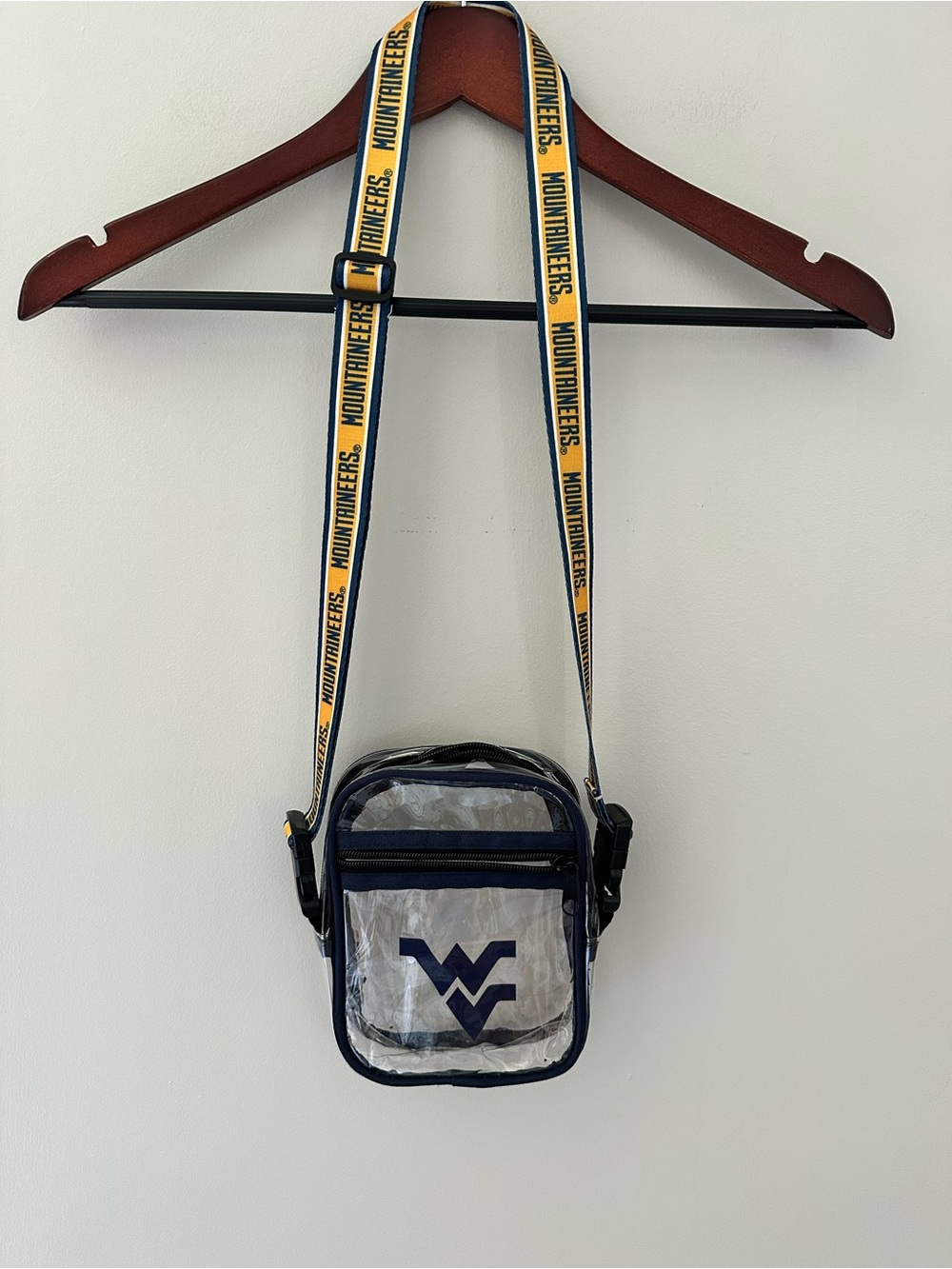 West Virginia Mountaineers Clear Adjustable Crossbody Bag Navy/Gold Game Day